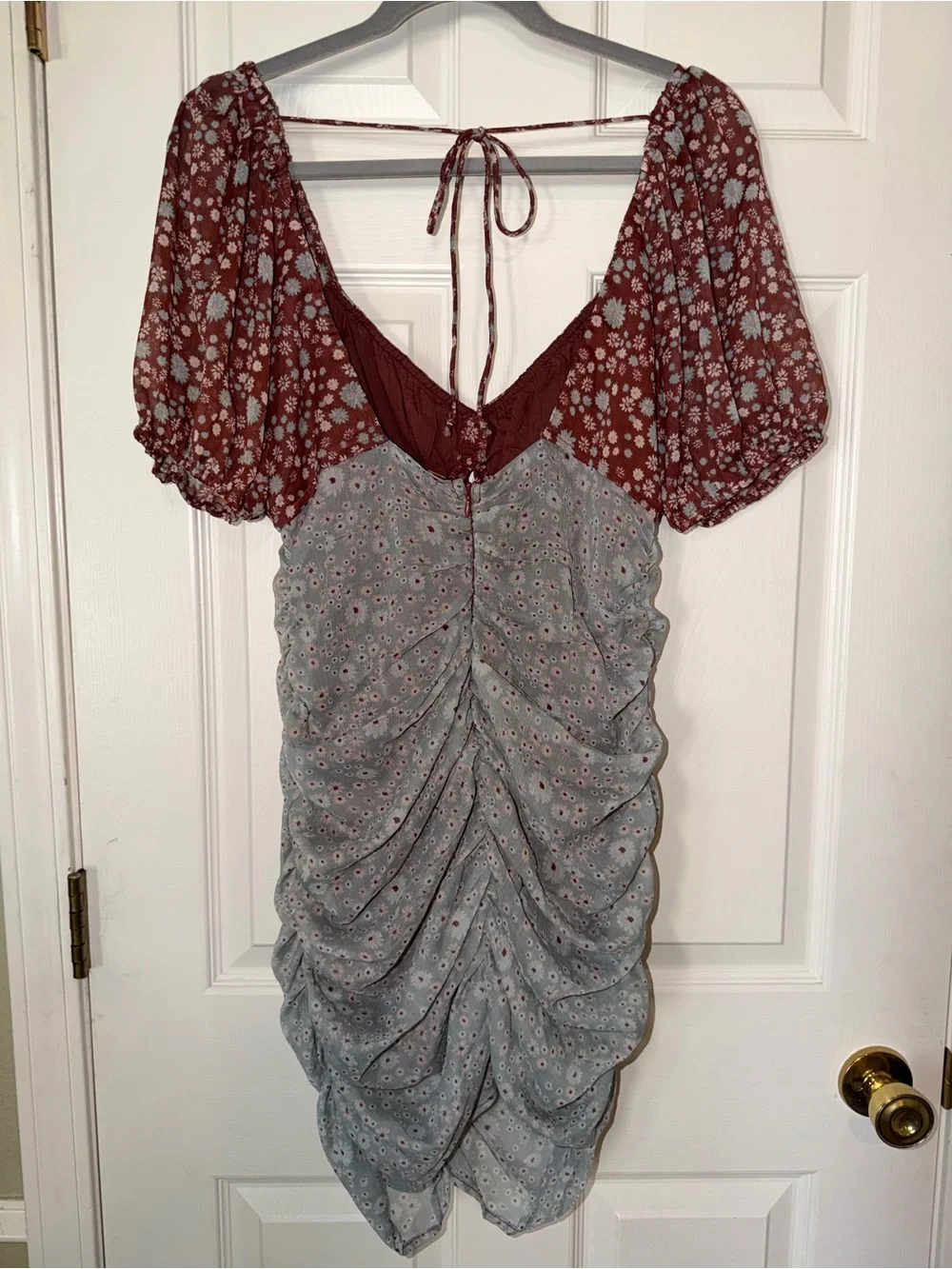 Free People Tessa Floral Ruched Mini Dress with Dusty Rose‎ Trim